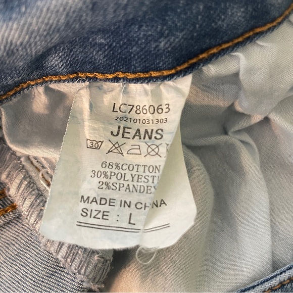 JEANS Distressed Denim Shorts Women’s Large Medium Wash Stretch Blue Boho Grunge - Picture 3 of 10